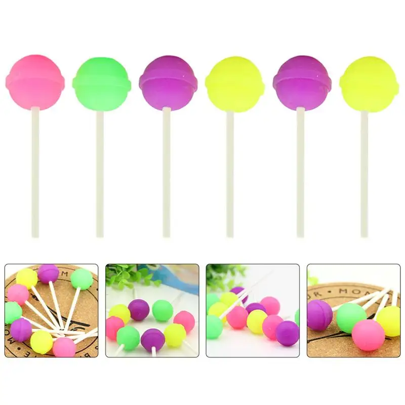 

6pcs Creative Stationery Florescent Lollipop Shape Eraser Chic Stationery Toy