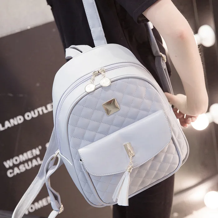 

2020 JIulin Korean Style Female Backpack Casual Schoolbag PU Diamond Lattice Softback Below 20 Litre mini bags small backpackbag