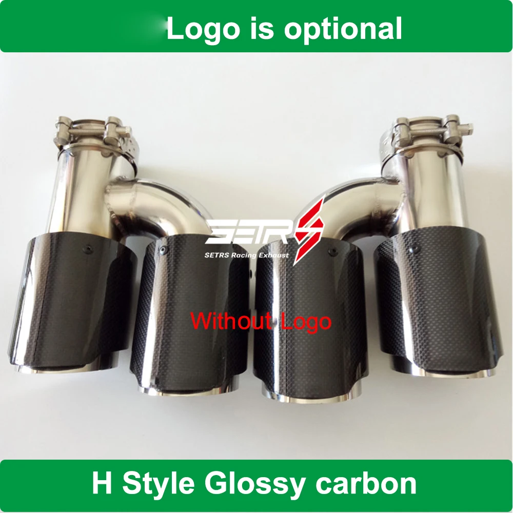

1PC H Style Universal Dual Without Logo Stainless Steel Glossy Carbon Fiber Car Exhaust Tip tailpipe car-styling exhaust muffler