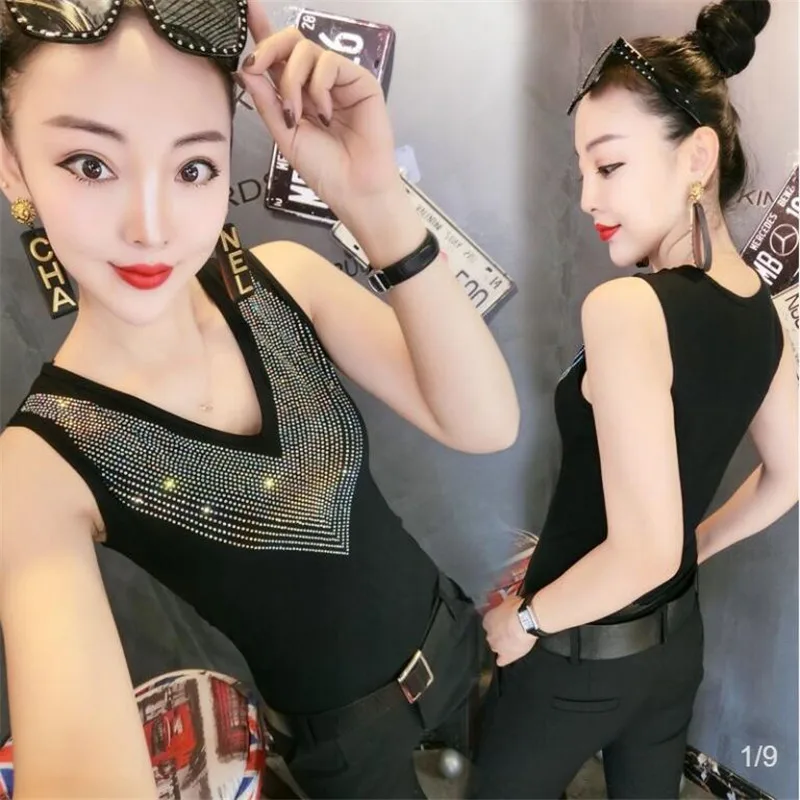 

Ladies tank top women Sexy hot drill camisole women summer vest wear slim bottoming shirt sleeveless V-neck female out wear tops