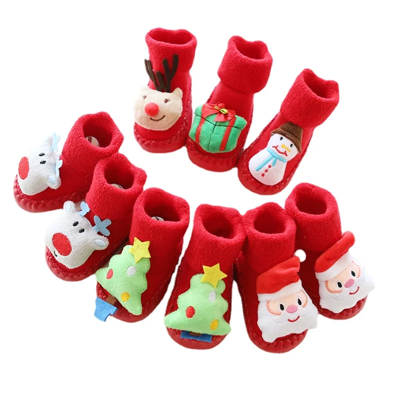 

0-24M Baby Socks Christmas Red Terry Thicken Cotton Socks Three-dimensional Cartoon Socks Non-slip Toddler Winter Floor Socks