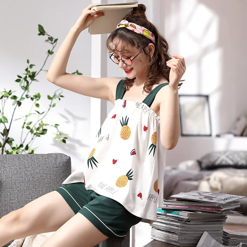 Летние Осенние женские пижамные комплекты из 7 предметов хлопковые пижамы с