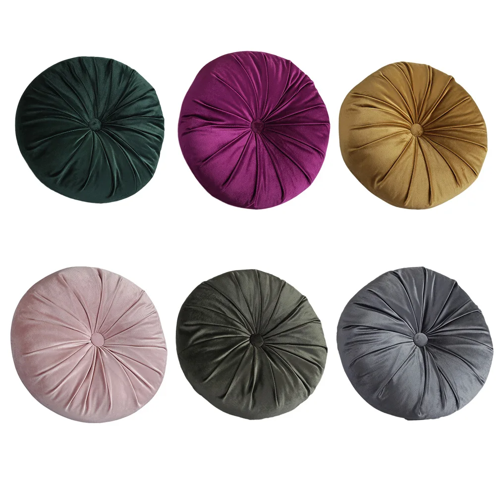 

15inch Velvet Round Throw Pillow Sofa Cushion Comfortable Soft Chair Floor Round Pumpkin Cushion