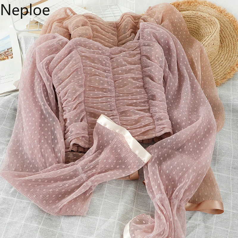 Женская блузка в горошек Neploe весна 2021 пикантная рубашка с воротником лодочкой и