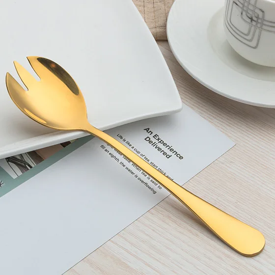 Нержавеющая сталь золото Цвет ложка с длинной ручкой &amp вилки суп совок