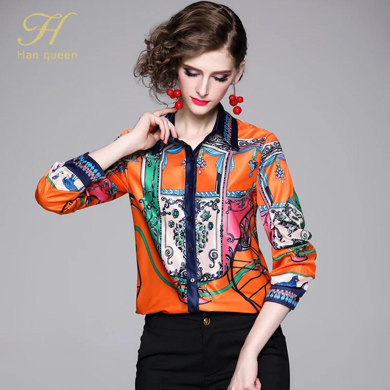 Женская винтажная рубашка с длинным рукавом H Han Queen|Блузки| |
