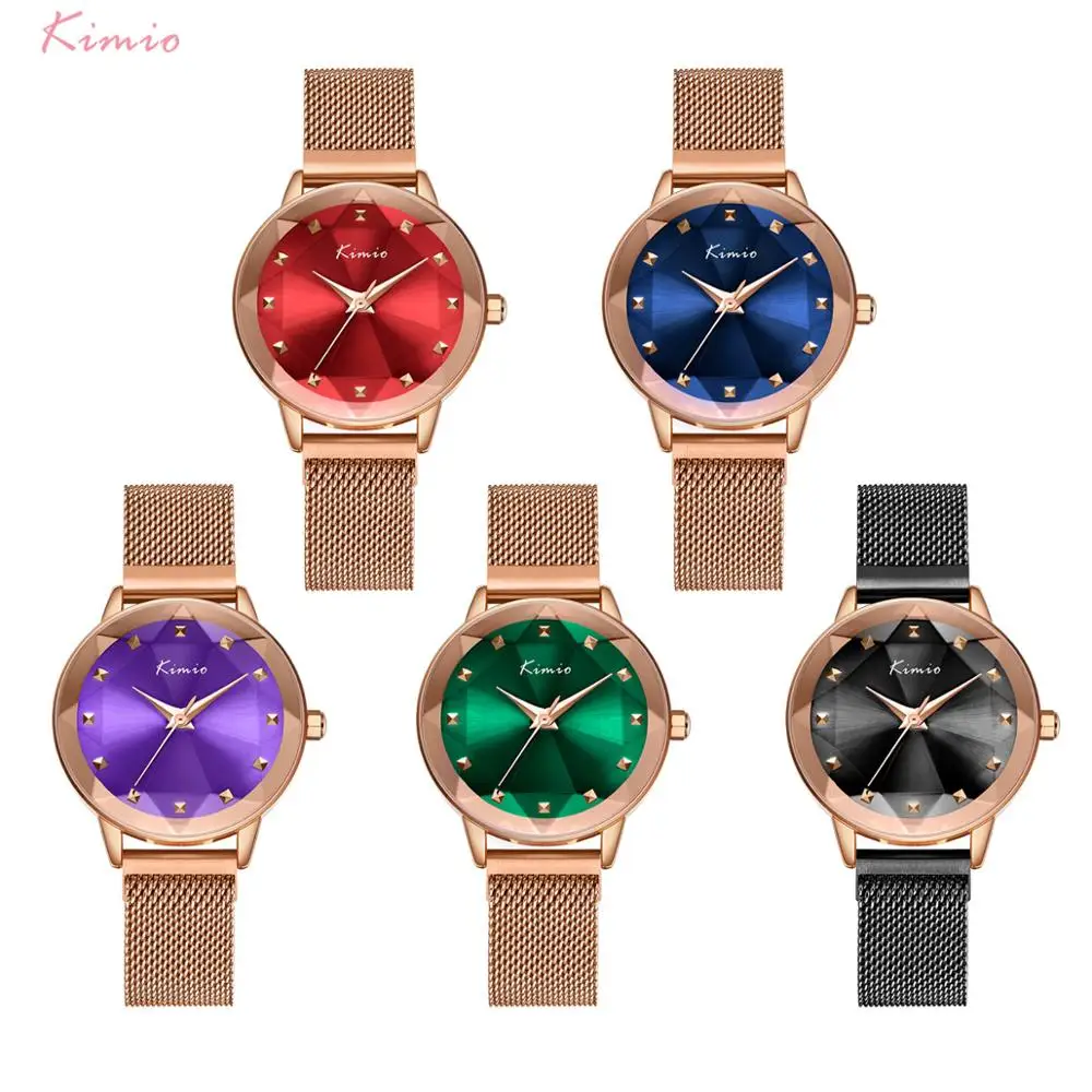 

KIMIO Women Magnetic Buckle Watches Waterproof Rose Gold Big Dial Watch Ladies Stainless Steel Wristwatch Relogio Feminino