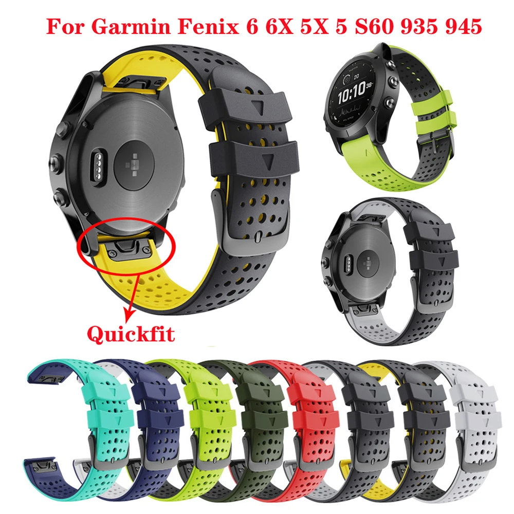 

26 22MM Colorful Quickfit Watchband Strap for Garmin Fenix 5 5X 3 3 HR 945 Fenix 6 6X Watch Silicone Easyfit Wrist Band Strap