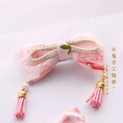 Оранжевый Японское кимоно Вишневый кружевной бант Kawaii Кролик ободок для головы наголовный обруч Милые Женские Розовые заколки с орнаментом аксессуары для волос - Цвет: Оранжевый
