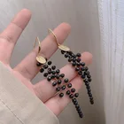 Оригинальные летние корейские модные длинные черные висячие серьги с кристаллами для женщин и девушек темпераментные кисточки золотые металлические серьги ювелирные изделия