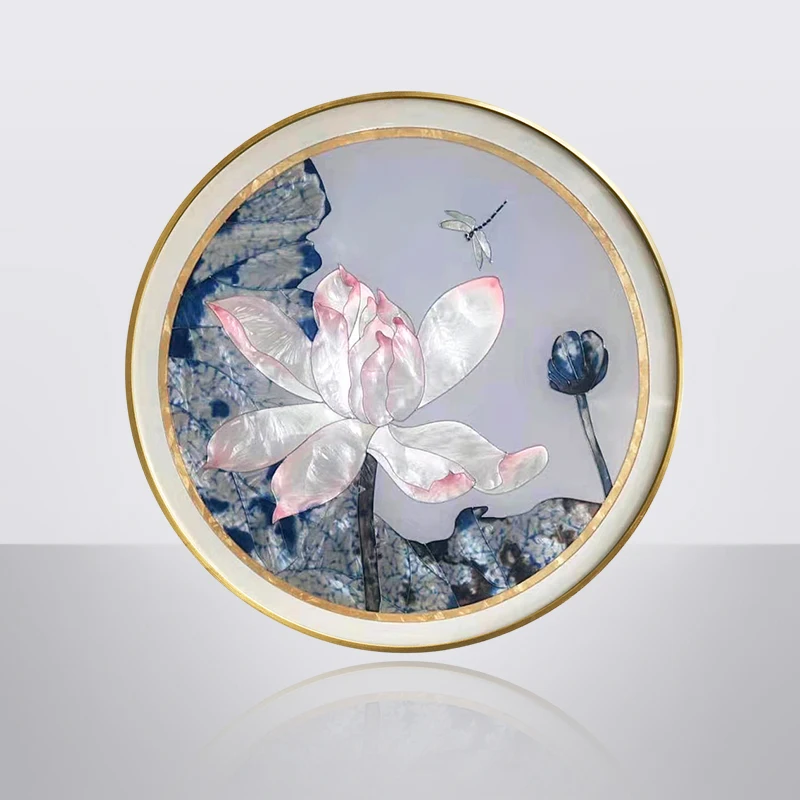 

Handmade Enamel Three-Dimensional Entrance Painting Living Room Dining Room Wall Painting round Lotus Can Be Customized