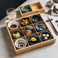 japanese style nine grid plate hot pot tableware barbecue restaurant creative bamboo and wood grid plate dishes sushi sauce bowl