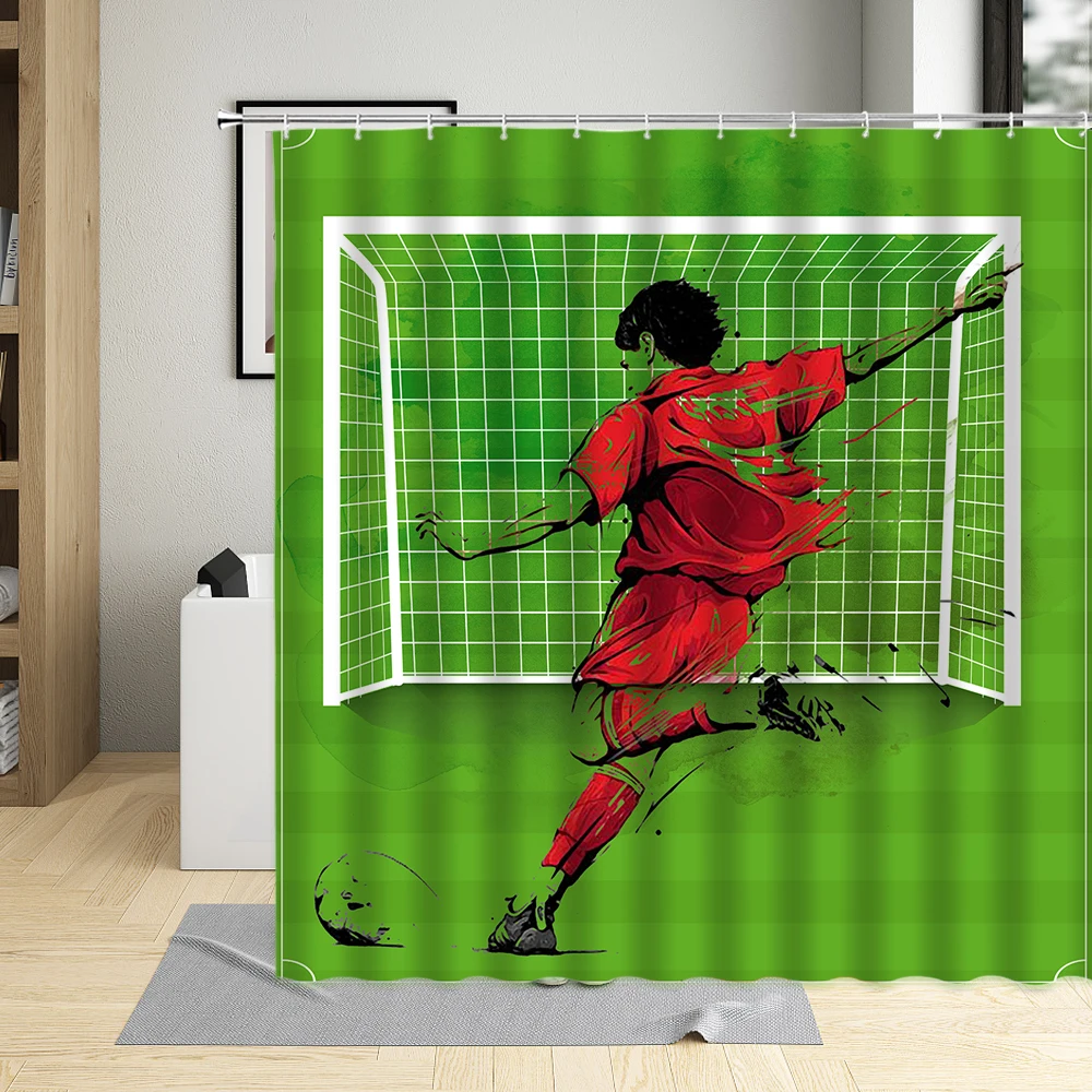 Football Sports Design Shower Curtain Polyester Fabric Waterproof Boys Home Decor Screens With Hooks Cartoons Bathroom Curtains |