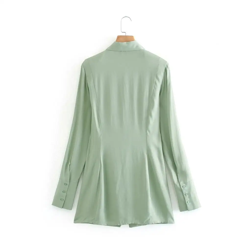 Женское платье-рубашка с отложным воротником ZA однотонное зеленое платье миди