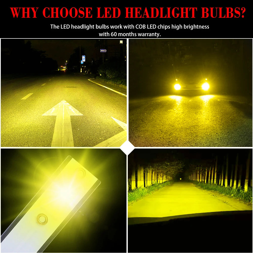 

3000K MINI H4 9003 HB2 LED Headlight Bulb High Low Beam Front Light 110W Headlamp Golden Yellow Free Shipping US