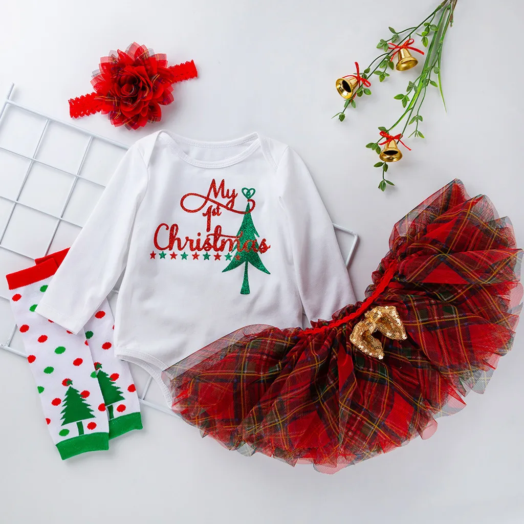 Детский комбинезон на Рождество для маленьких девочек топы платье-пачка набор