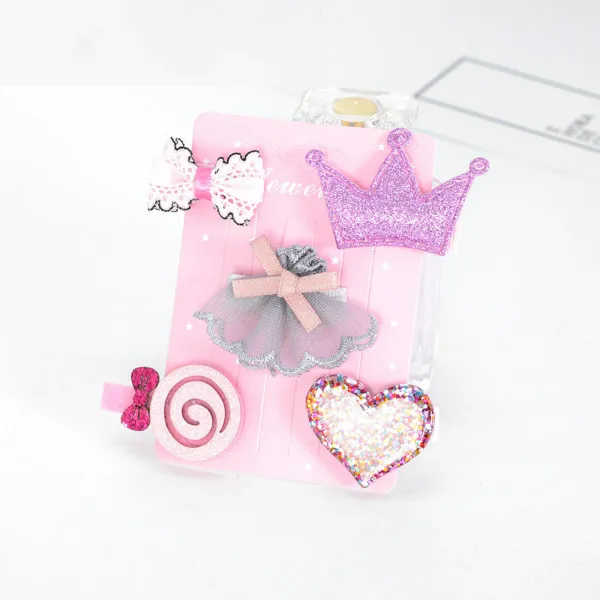 Children's hairpin set hair accessories 5PCS/SET baby flowers bow side clip girls crown all-inclusive cloth side clip