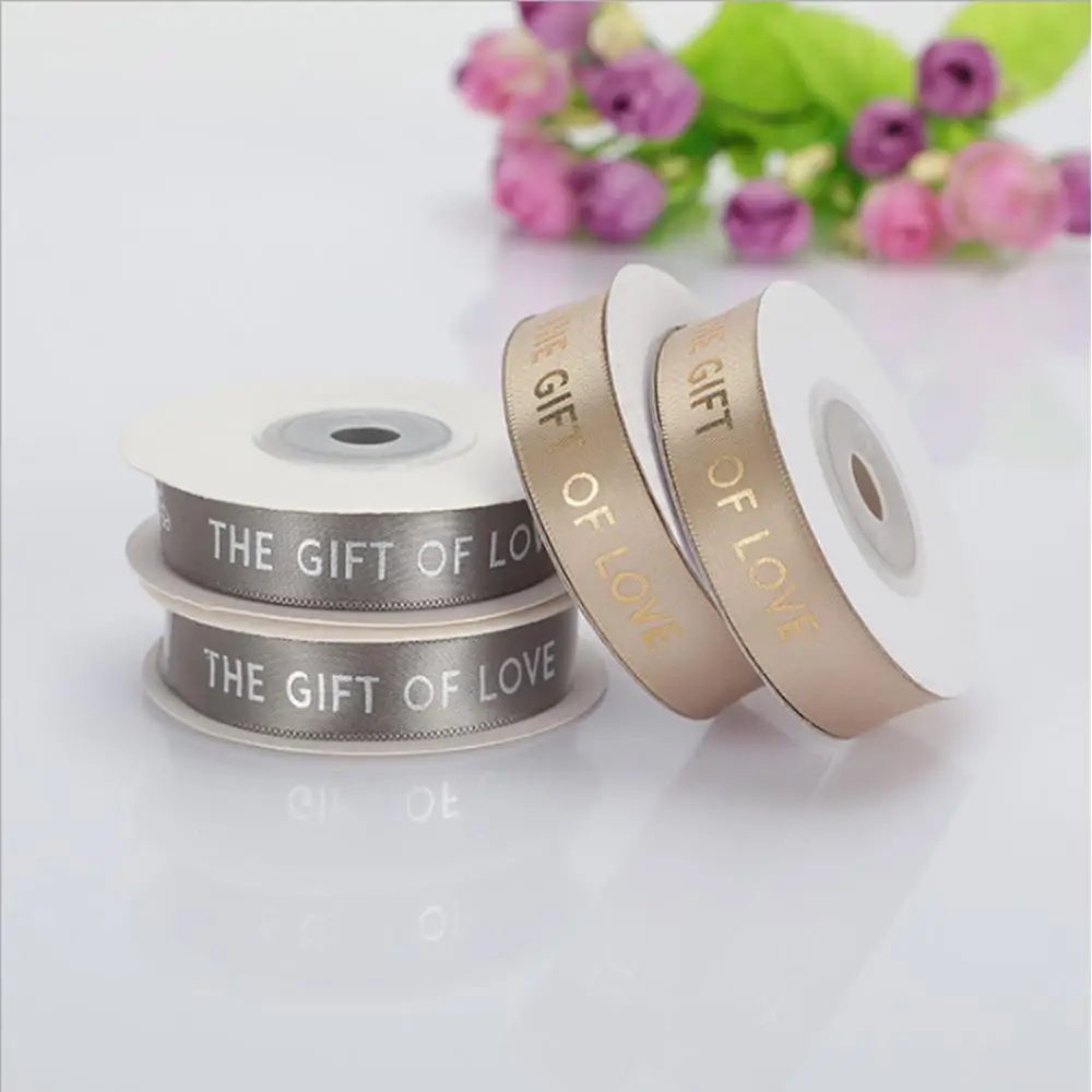 Подарочная Золотая серебристая лента с принтом LOVE 15 мм 9 м полиэфирная подарочная