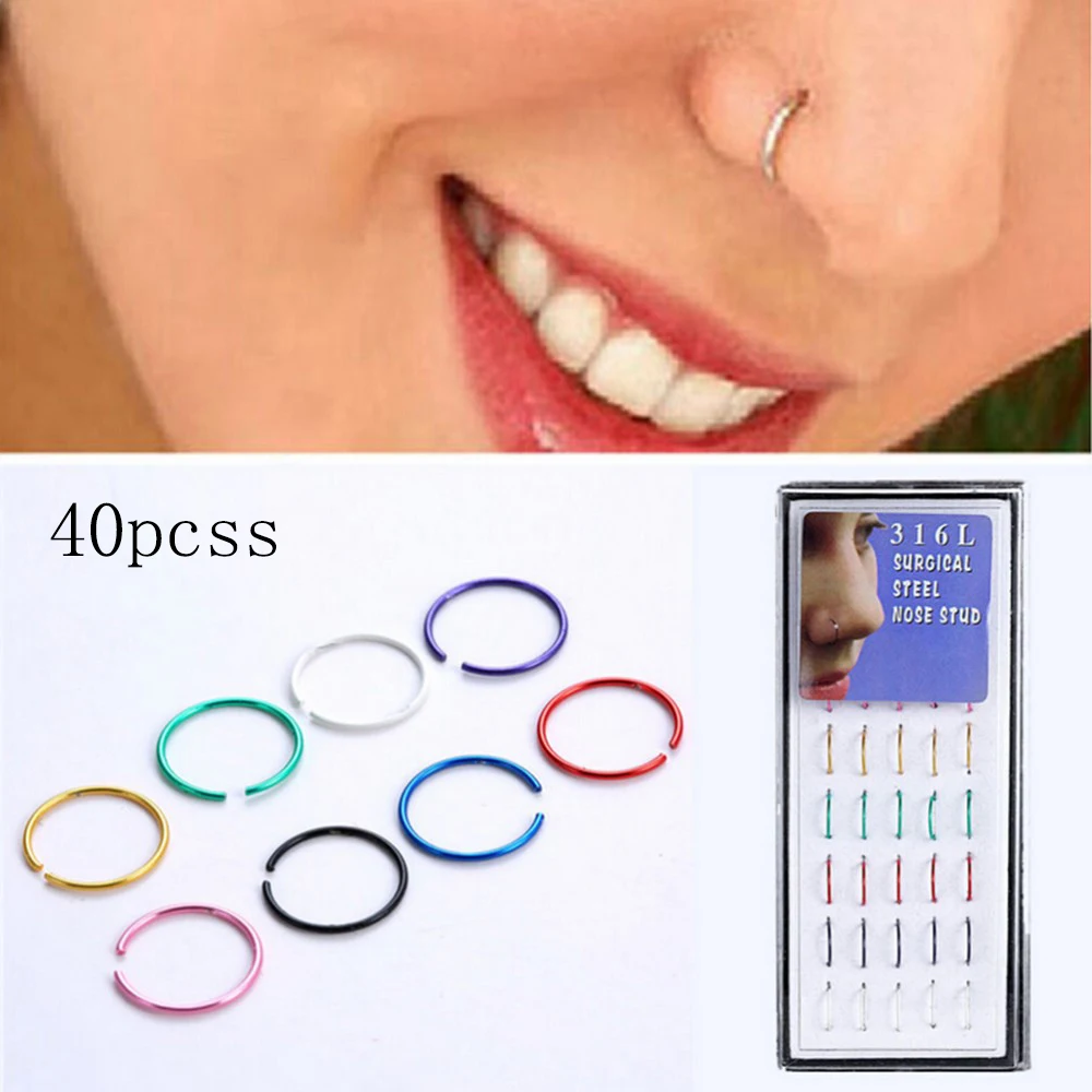 20/40/60 шт./компл. красочное кольцо для носа из нержавеющей стали бриллиантовое тело