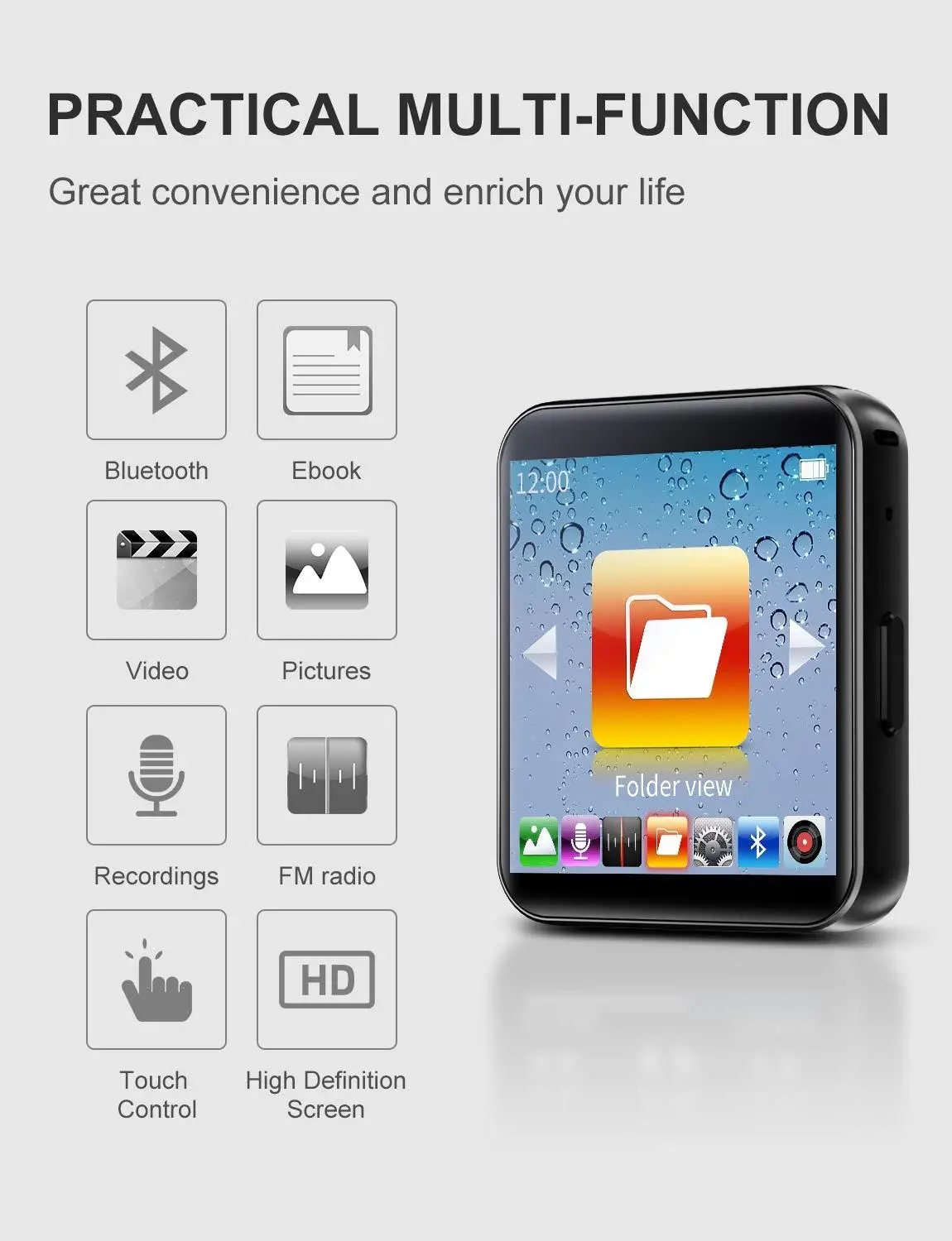 Bluetooth Клип MP3 плеер портативный музыкальный HiFi металлический аудио с fm радио