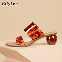 eilyken summer clear pvc square toe ladies shoes transparent crystal round ball heel slippers women leopard grain jelly sandals