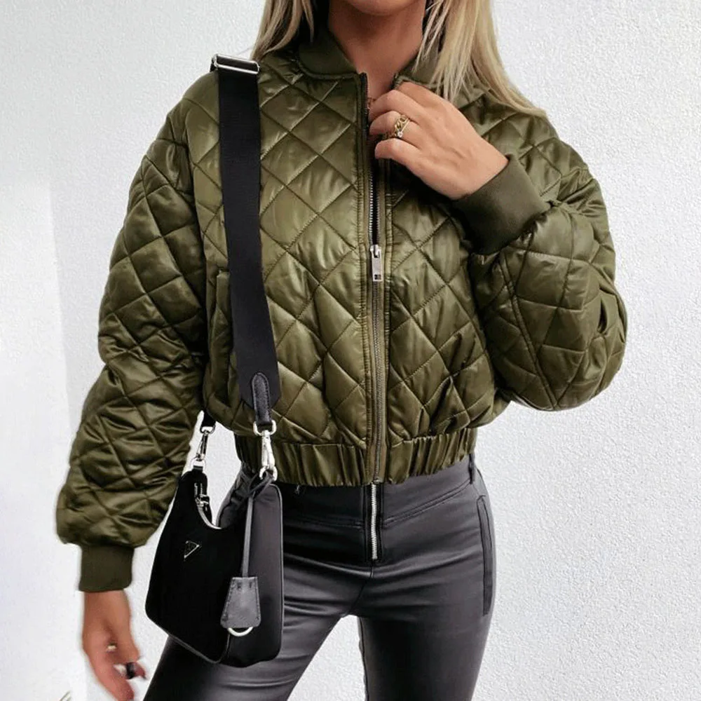 

2021 Autumn Winter Women Cotton Padded Jacket Solid Color Zipper Long Sleeve Thicken Warm Fashion Casual Womens Jackets
