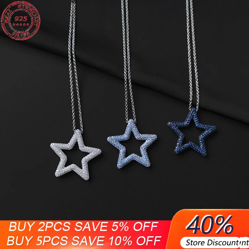 

Ожерелье с пятиконечной звездой из стерлингового серебра S925 пробы с полными бриллиантами, регулируемая цепочка до ключиц, темпераментная М...