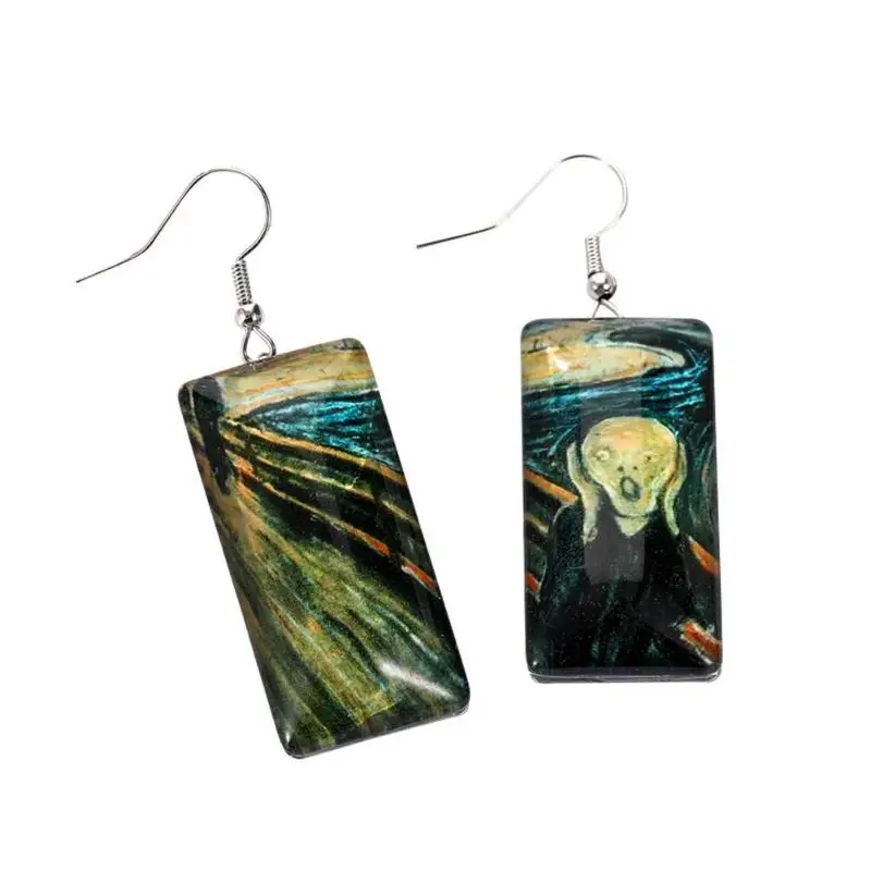 Этнический стиль Висячие Серьги Смола Прямоугольник картина маслом серьги