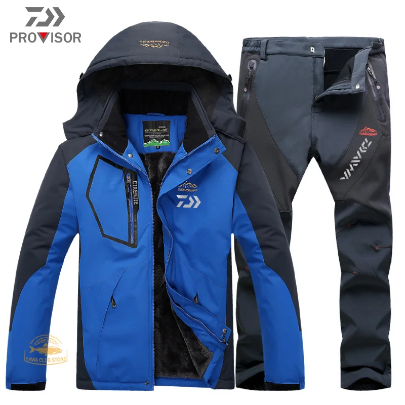 

2022 Winter DAIWA Fishing Jacket Waterproof Fishing Clothes Men's Suit Outdoor Hiking Skiing Windproof Jacket Plus velvet Pants