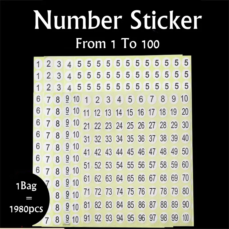 

1980pcs Stickers Number From 1 To 100 Price Tag Size Decoration Gift Box Label Christmas Tags 21110301
