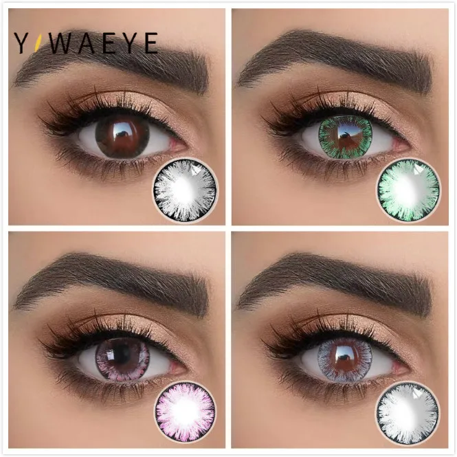 

YIWAEYE 1 пара милых контактных линз серии Big Eye, ежегодно цветные контактные линзы, косметические контактные линзы для темсветильник лых глаз