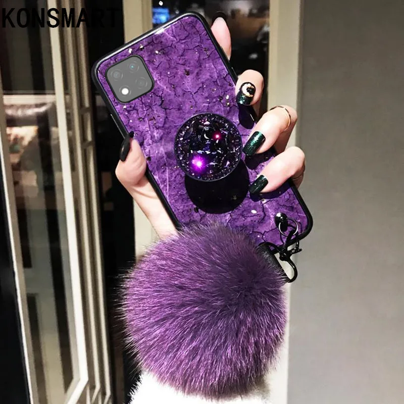 

KONSMART Redmi 9C 2020 Case Fashion Glitter Marble Silicone Soft Ring Phone Case For Xiaomi Redmi 9c Back Cover With Hairball