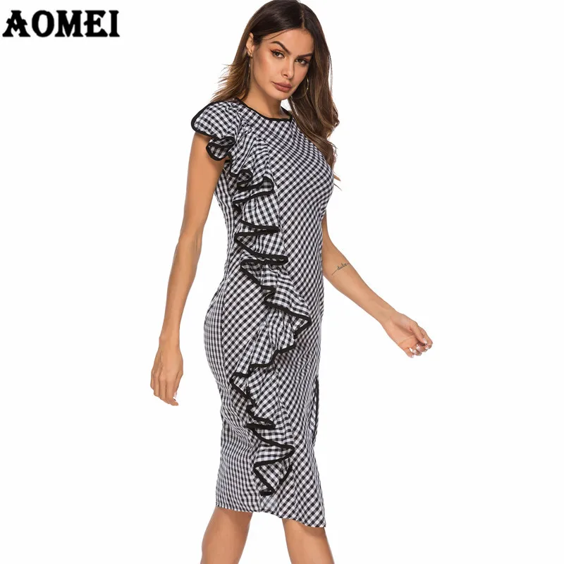 Женское платье черного цвета в стиле ретро клетчатые винтажные туники с высоким