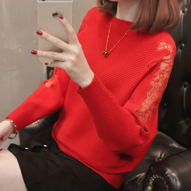 Осенний женский новый свитер большого размера цельный воротник Корейская версия