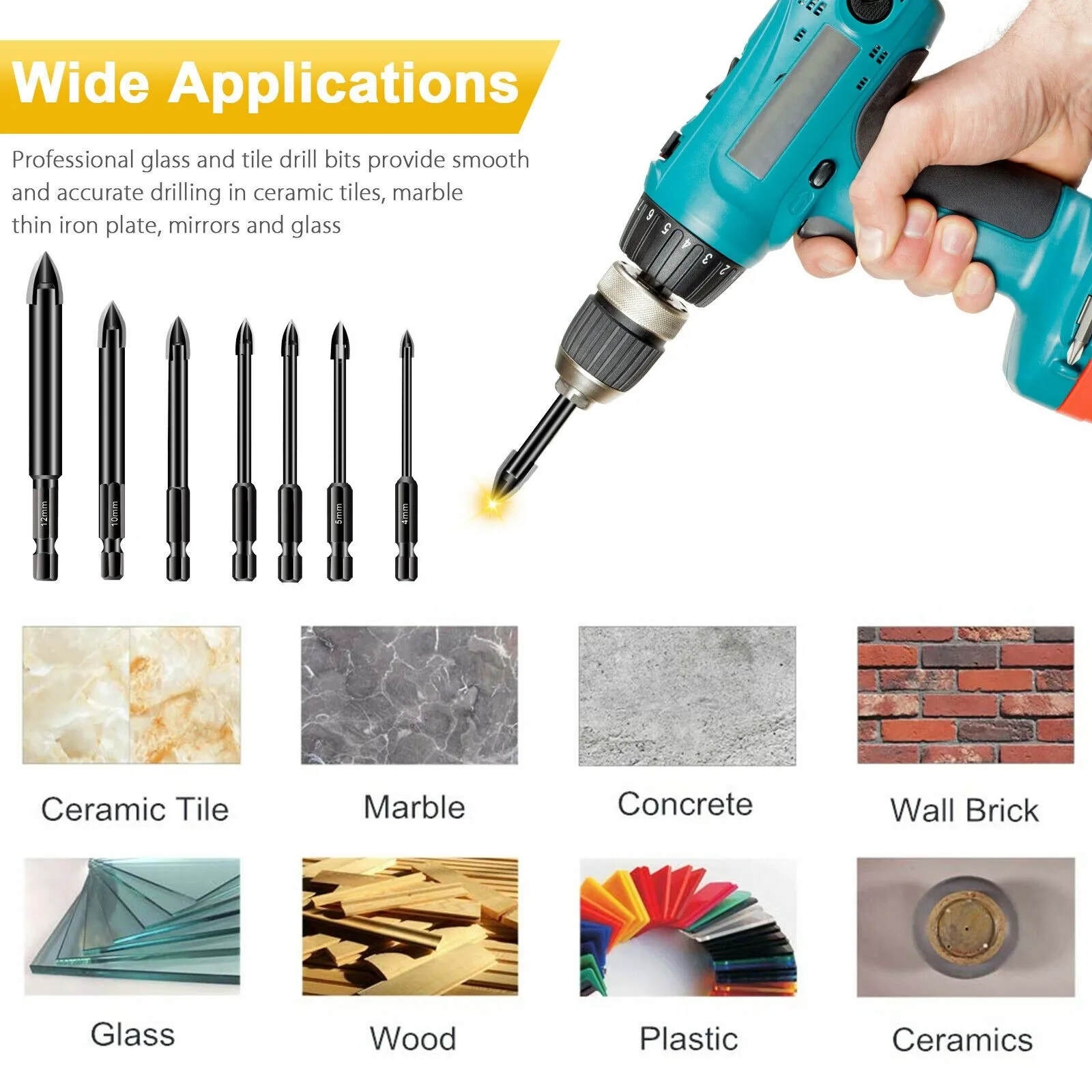 

7 Pcs Cross Drill Bit Woodworking Tools Tile Hole Opening Metal Drills Construction Tools For Hammer Drill Wood Cutters
