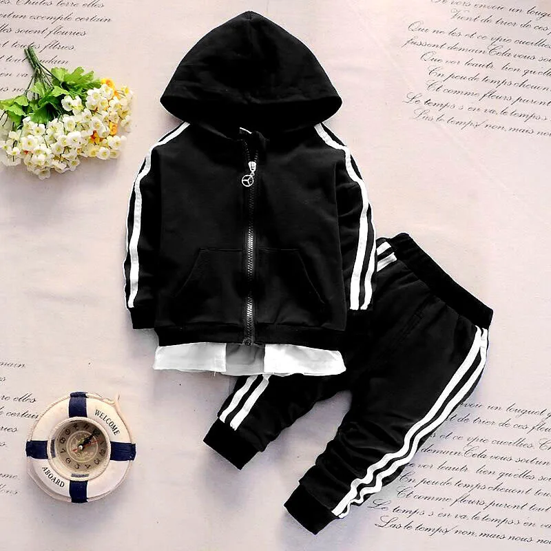 all black Г. Весенний Повседневный Спортивный костюм для малышей куртка с капюшоном для мальчиков и девочек, штаны Детский комплект из 2 предметов хлопковая одежда для младенцев спортивные комплекты одежды - Цвет: all black