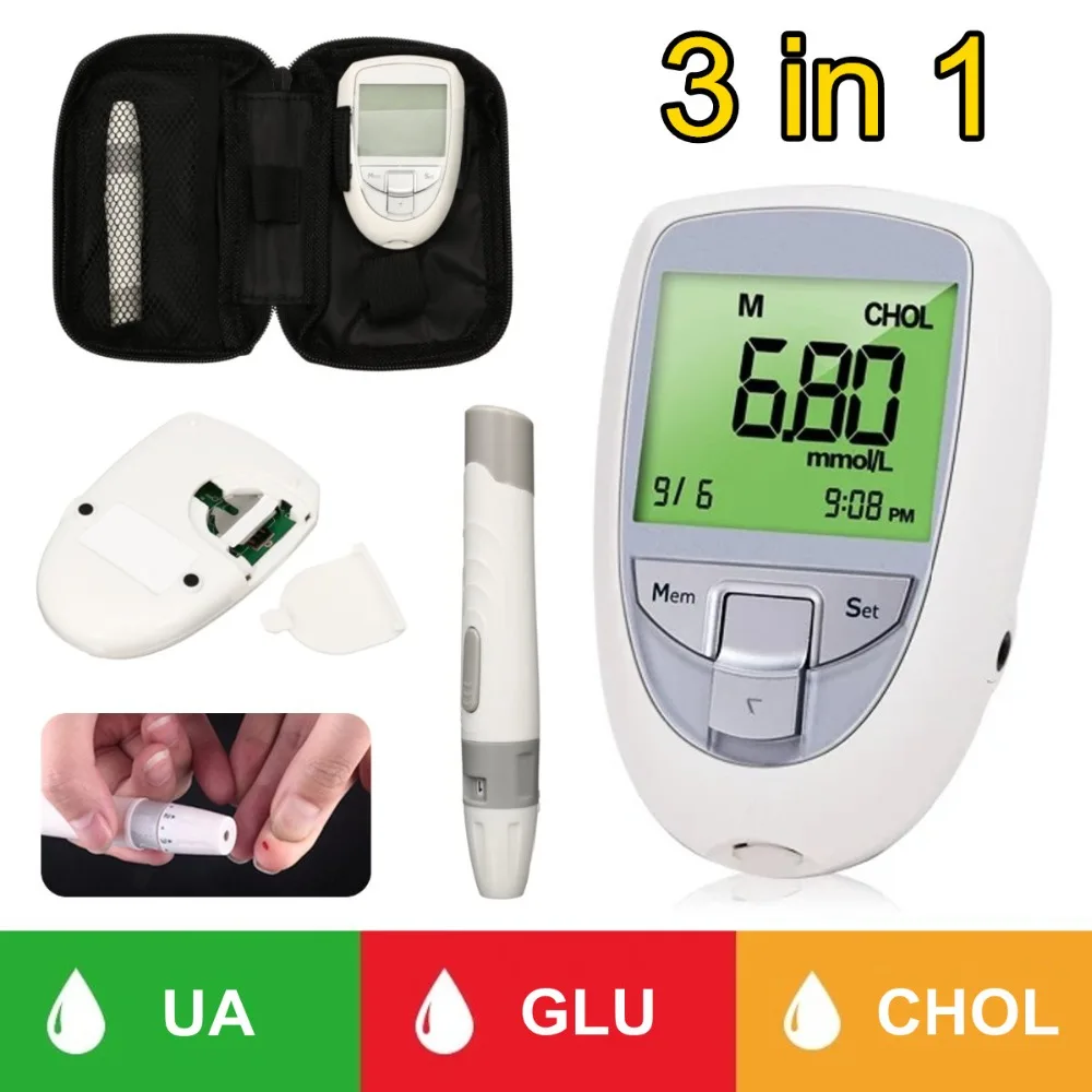 

BeneCheck 3in1 Blood Glucose&Uric Acid&Cholesterol Meter Household Glucometer Kit Diabetes Gout Tester Monitor Device&Test Strip