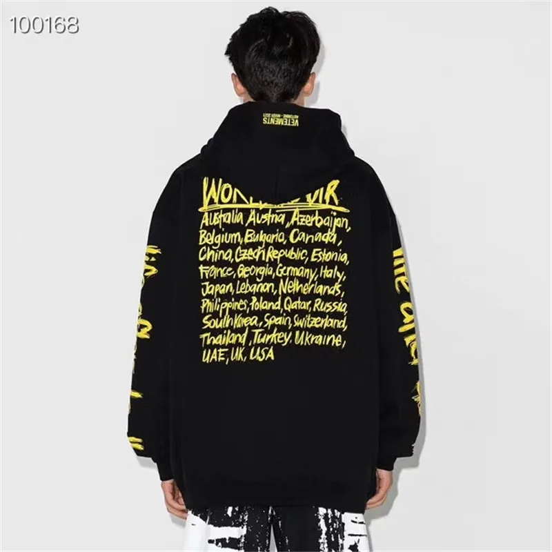

Men Women Yellow World Tour Printing Vetements Hoodie Oversize VTM Pullovers City Text Embroidery Sweatshirts