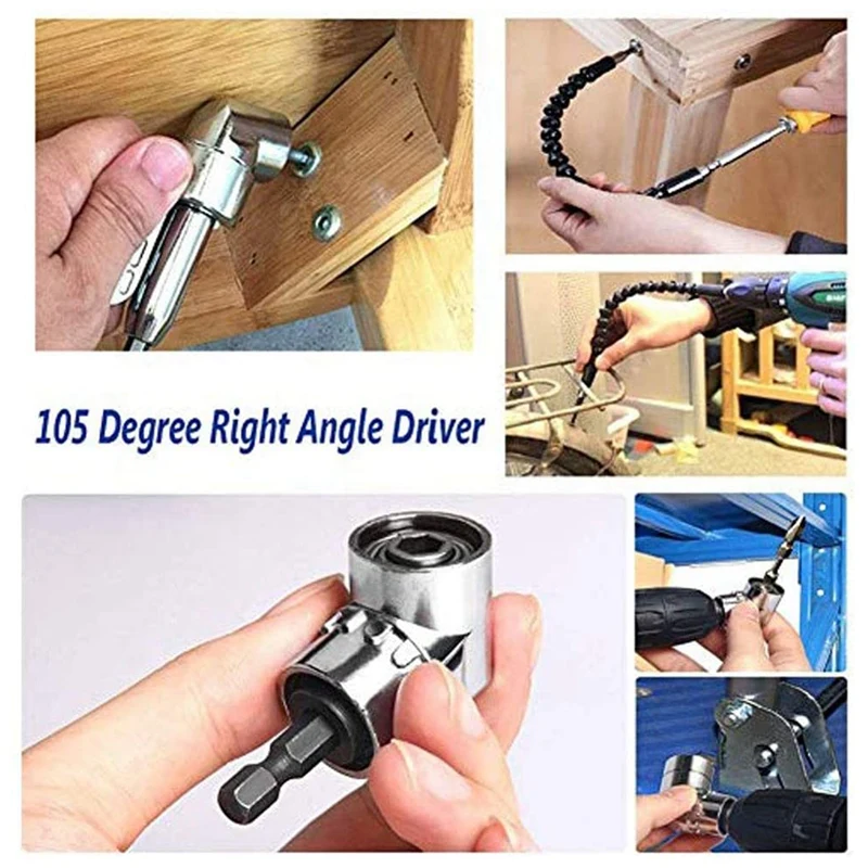 

Multifunctional Ratchet Screwdriver Set with Electric Drill Tool Hexagonal Right Angle Screwdriver Bevel Bit Holder