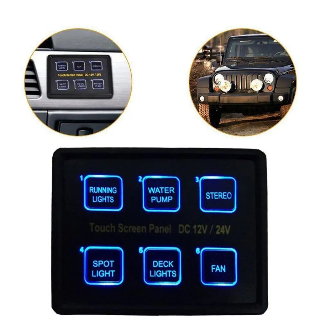 

Universal 6-Gang Touch Switch Panel Box Blue LED Screen 12V/24V Car Marine Boat