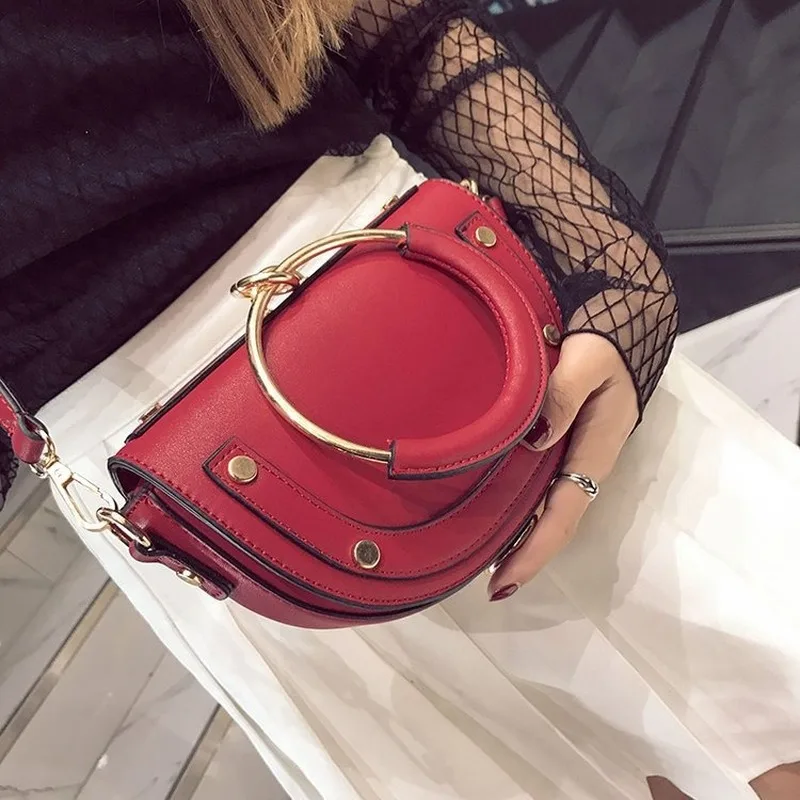 

Women's Bag 2021 New PU Leather Shoulder Bag Solid Color Fashion Saddle Bag Ring Handbag Wild Shoulder Messenger Bag Bags