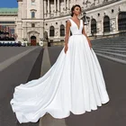 Атласное Бальное Платье MYYBLE, свадебное платье 2021, украшенное бисером, v-образный вырез, без рукавов, с открытой спиной, роскошное женское платье