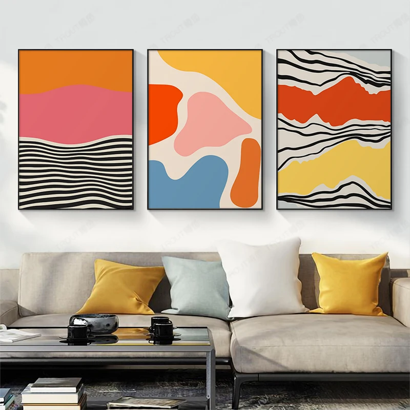 

Abstract Geometry Line Colorful Nordic Minimalist Oil Print Canvas Painting Posters Wall Art Pictures for Living Room Home Decor