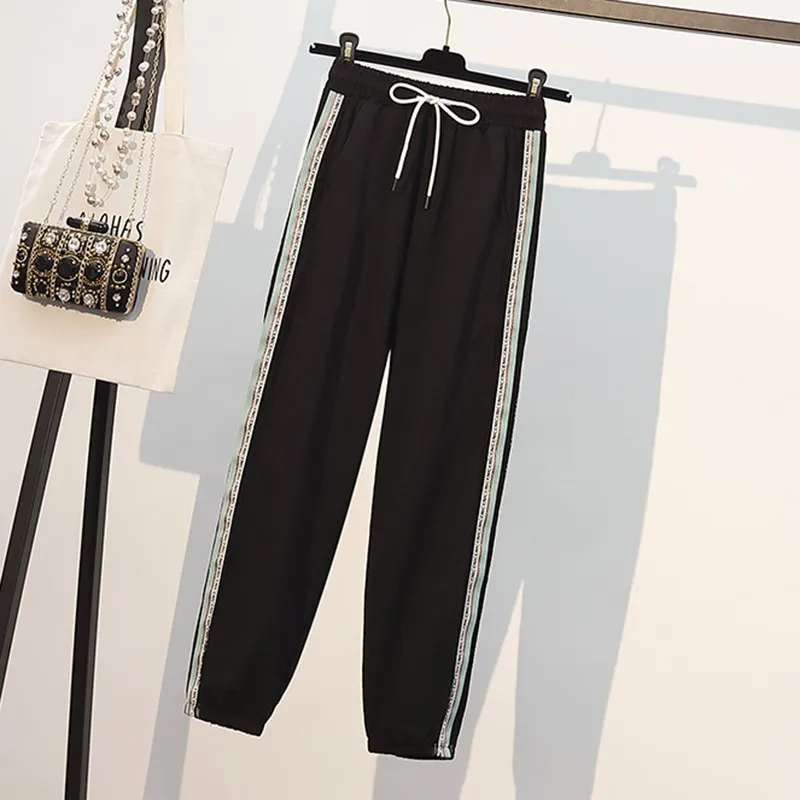 

Plus Size Women Summer Casual Sweatpants New Arrival 2021 Simple Style Elastic Waist Loose Female Ankle-length Pencil Pants W334