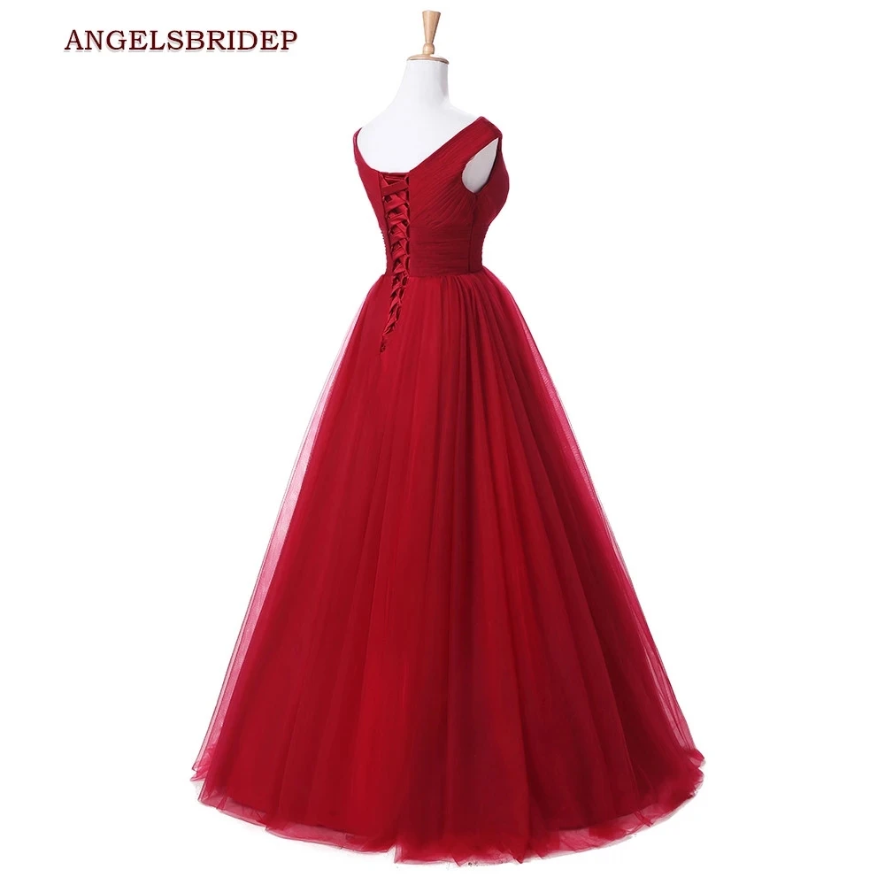 

ANGELSBRIDEP V-Neck Long Evening Dresses Party Gowns Formal Strap Simple Designer Vestidos de festa Junior Prom Dresses Hot