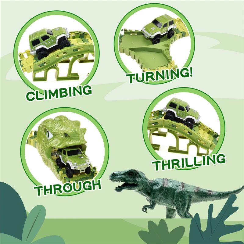 

Dinosaur Railway Toy Car Kids Racing Track Toy Set Educational Bend Flexible Race Track Flash Light Car Toys For Children Boys