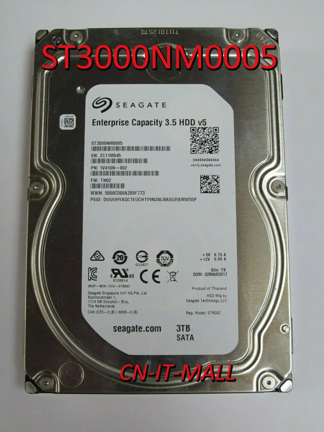 

Seagate ST3000NM0005 3TB 7200 RPM 512n SATA 6Gb/s 128MB Cache 3.5" Internal Enterprise Hard Drive