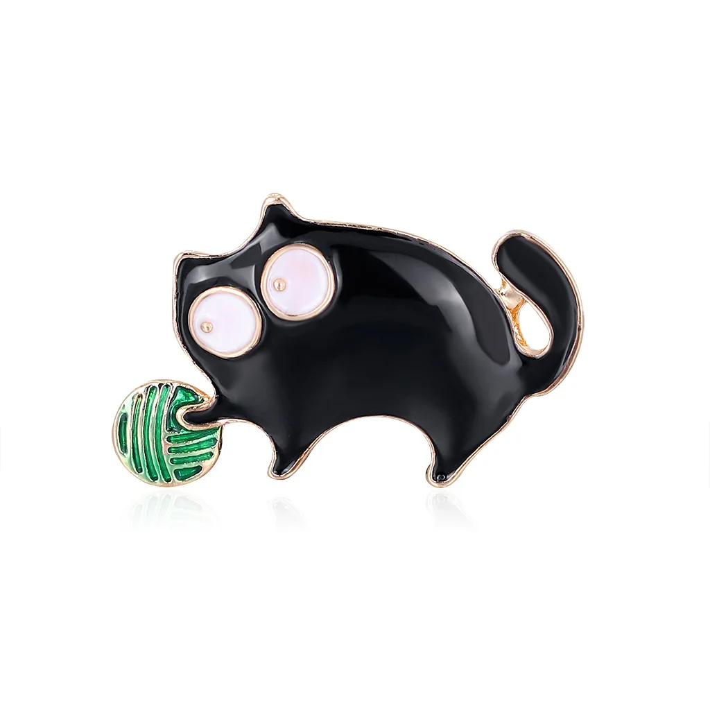 

New Cartoon Cat Cute Small Fat Playing Ball Cat Brooches Women Alloy Enamel Cat Animal Party Casual Brooch Pins