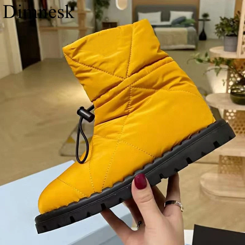 

Ladies Flat Platform Down Snow Boots Women Thick Sole Sewing Elastic Band Ankle Botas Short Boots Warm Comfort Winter Shoes 2021