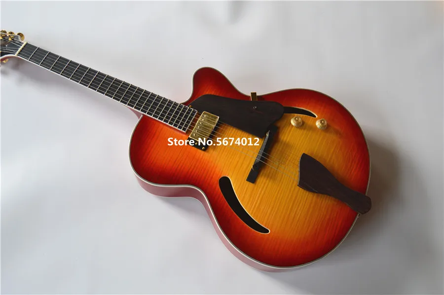 Высококачественная Золотая электрическая гитара цвета вишневого Красного джаза